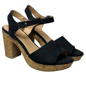 American Eagle Black Suede Cork Platform Sandals Size 9